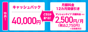 ビッグローブ光公式キャンペーン40,000円キャッシュバック