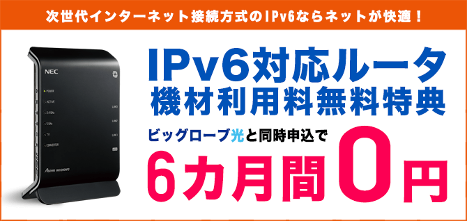 無線LAN付IPv6対応ルータ月額料金無料特典