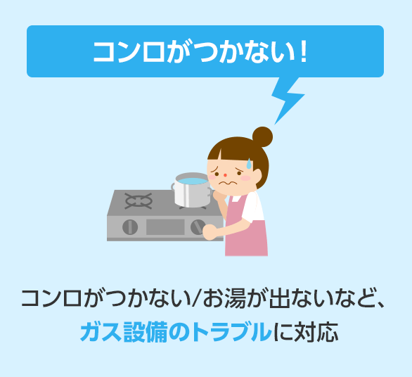 コンロがつかない・お湯が出ないなど、ガス施設のトラブルに対応